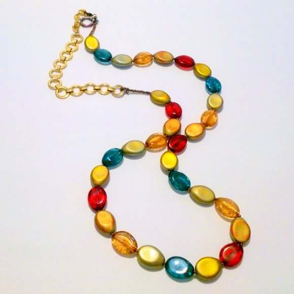 Long Asymmetrical Multi Color Chunky Bead Necklace - Picture 2 of 4